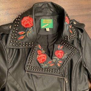 Groovy Monkey Embroidered Leather Jacket